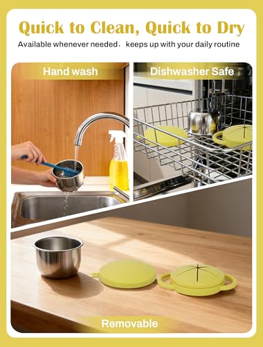 LOTBILL 2 Pack Stainless Steel Snack Cups for Toddlers Spill Proof, Toddler Snack Containers with Spill-Proof Silicone Lids & Handles, Dishwasher Safe Perfect for Mess-Free Snacking (Yellow+ Beige) - Image 4