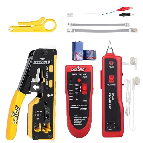 COOLCOLD LAN Tester & RJ45 Crimping Tool Kit – Network Cable Tester for RJ11/RJ45 CAT5/5e/6/7 Ethernet, Line Finder for Open/Short Circuit | Pass Through Crimp Tool 6P 8P STP/UTP (Multi-Color) - Image 1