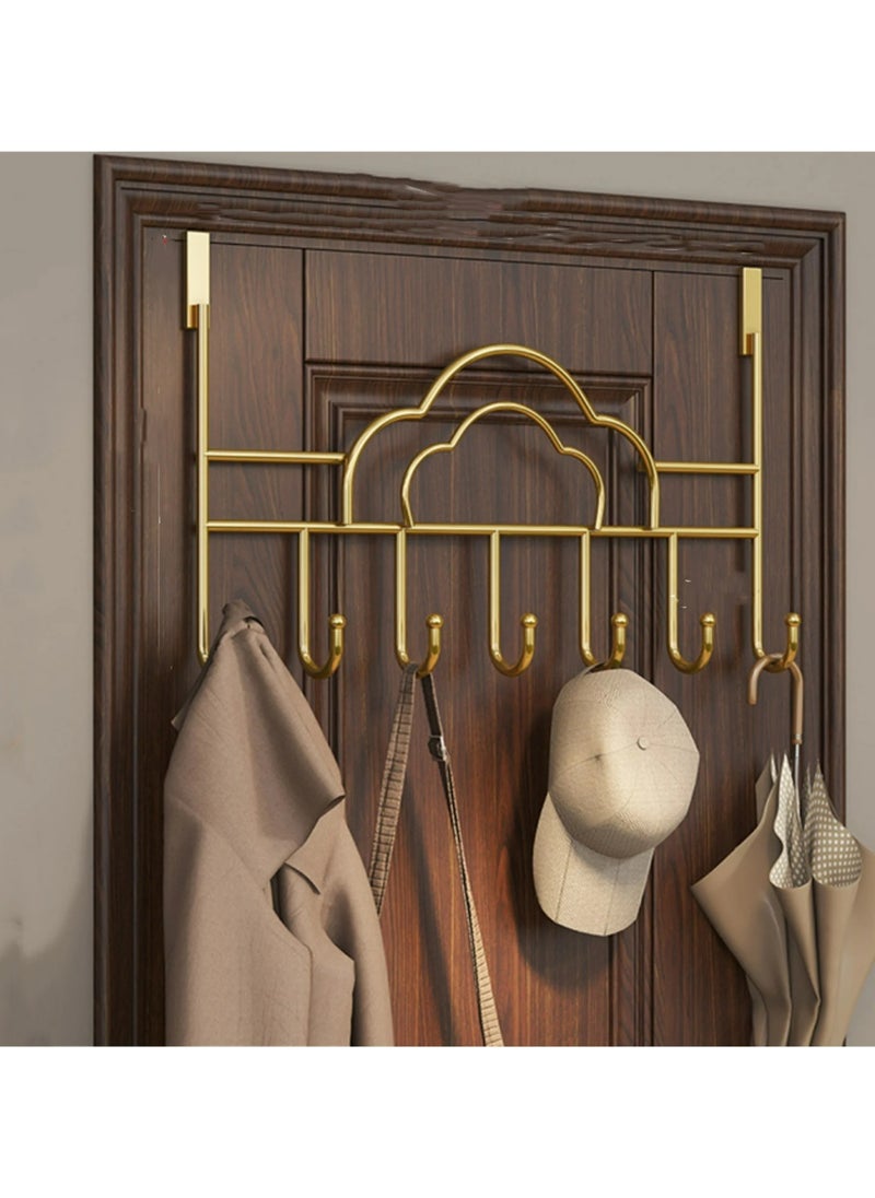 Arabest Over the Door Hook 7 Hook Coat Rack, Metal Towel Hanger, Bathroom Door Hooks, Clothes Hanger, Hat Organizer, and Belt Holder, Gold  - Image 1