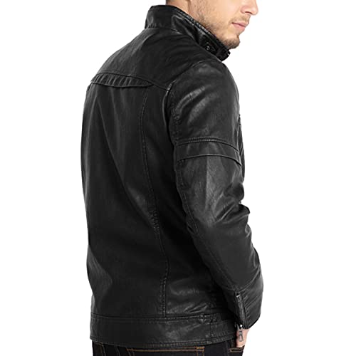 WULFUL Men's Vintage Stand Collar Leather Jacket Motorcycle PU Jacket and Coat - Image 4