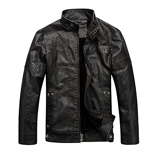 WULFUL Men's Vintage Stand Collar Leather Jacket Motorcycle PU Jacket and Coat - Image 1