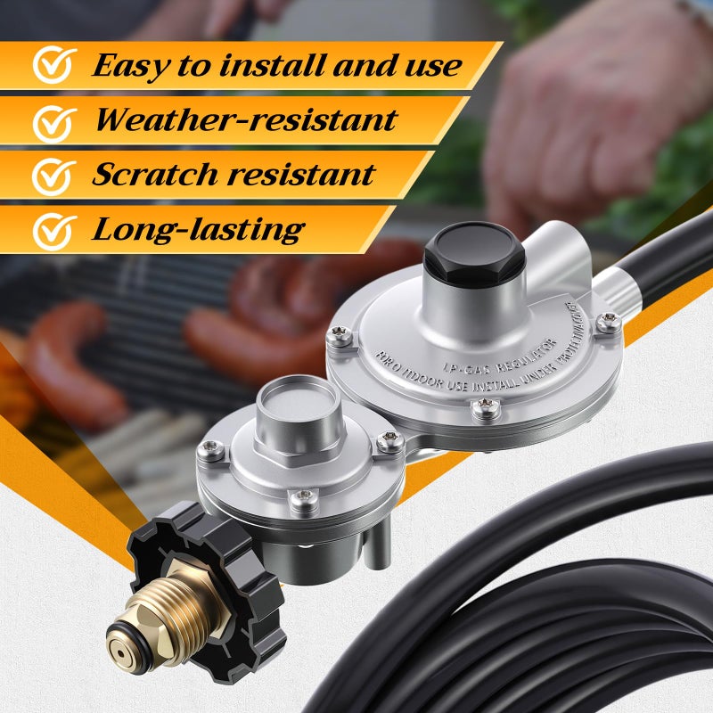 Pangda 1 Pack 12 FT Propane Hose with Regulator Compatible with Mr. Heater F273684 Buddy heaters with 3/8in Female x 3/8in Male Street Elbow, for RV, Grill, Gas Generator, Gas Stove - Image 4
