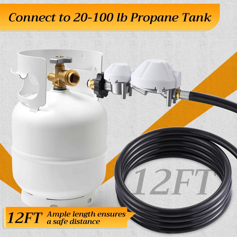 Pangda 1 Pack 12 FT Propane Hose with Regulator Compatible with Mr. Heater F273684 Buddy heaters with 3/8in Female x 3/8in Male Street Elbow, for RV, Grill, Gas Generator, Gas Stove - Image 5
