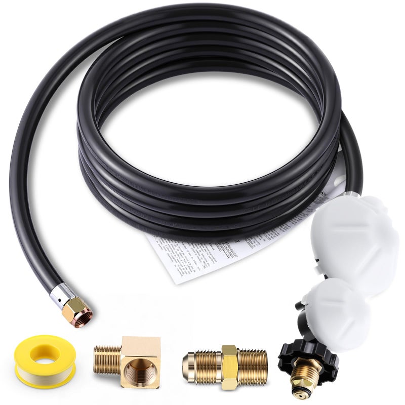 Pangda 1 Pack 12 FT Propane Hose with Regulator Compatible with Mr. Heater F273684 Buddy heaters with 3/8in Female x 3/8in Male Street Elbow, for RV, Grill, Gas Generator, Gas Stove - Image 1