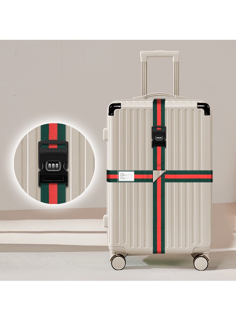 Red And Green (Cross Code 5cm*4.2 Meters) Adjustable Luggage Strap, Colorful Luggage Strap, Suitable For Travel, Protect, Tighten And Reinforce Suitcases - Image 1