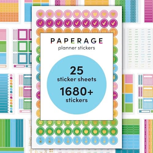 PAPERAGE Planner Stickers, Multicolored & Gold Foil for Planners, Calendars, Journals & Notebooks, Rainbow Theme, 25 Sheets, Over 1,680 Per Pack - Image 1