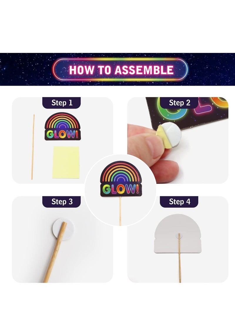 SOLARAE 30 قطعة من إكسسوارات كشك الصور المتلألئة في الظلام مع عصي زينة حفلات النيون المتلألئة، إمدادات حفلات فلوروسنت لعيد الميلاد، حفلة روك ديسكو، زينة حفلات ضوء أسود من الثمانينات والتسعينات - Image 5