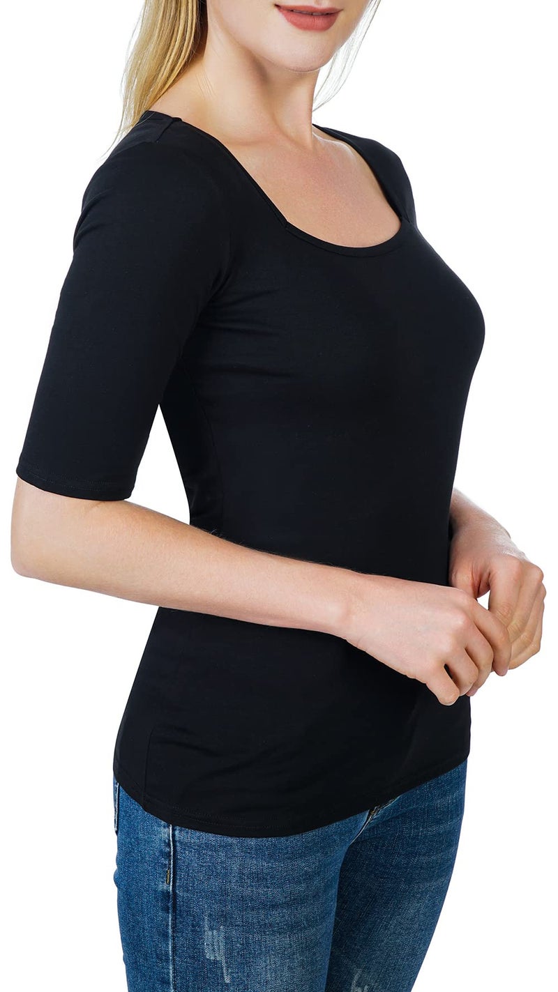 Artivaly Women's Half Sleeve Square Neck Slim-Fit Tee Tops Black - Image 2