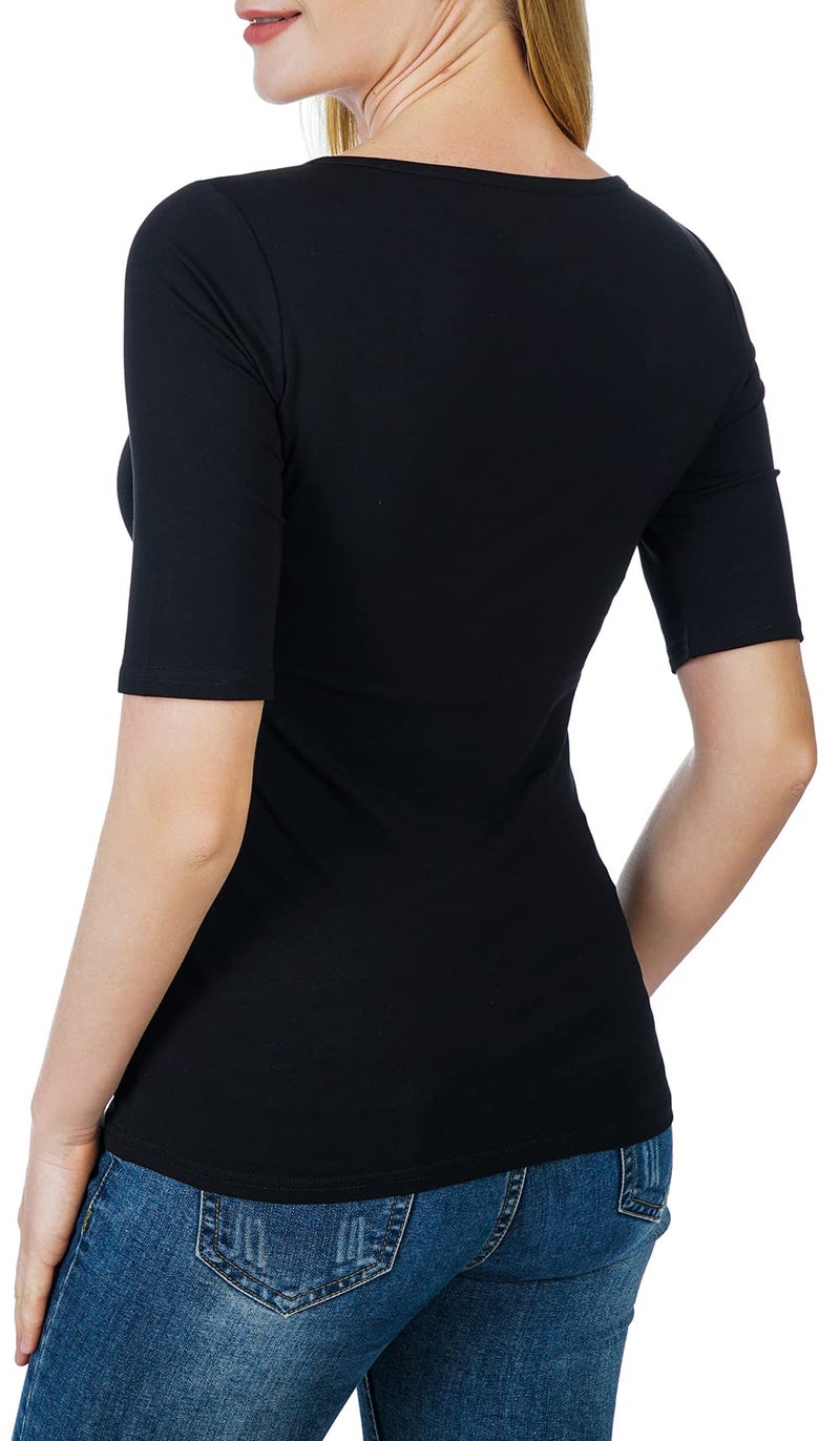 Artivaly Women's Half Sleeve Square Neck Slim-Fit Tee Tops Black - Image 3