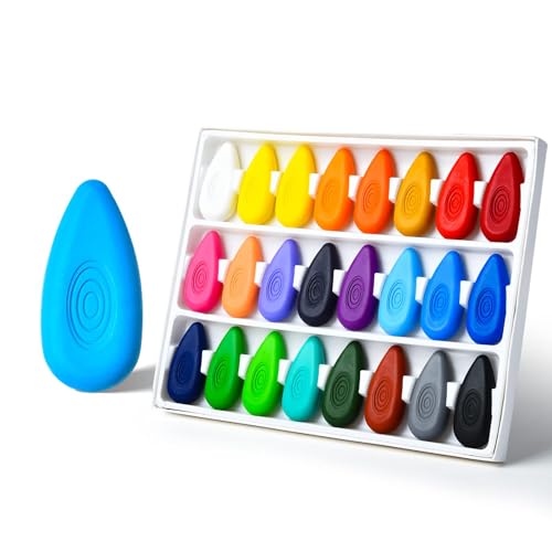 Four Candies Crayons for Kids 24 Colors Non Toxic Washable Crayons for Toddlers 13 Unbreakable EasyGrip WaterDrop Shape for Little Hands Art Supplies for Kids Toddlers Coloring Gift - Image 1