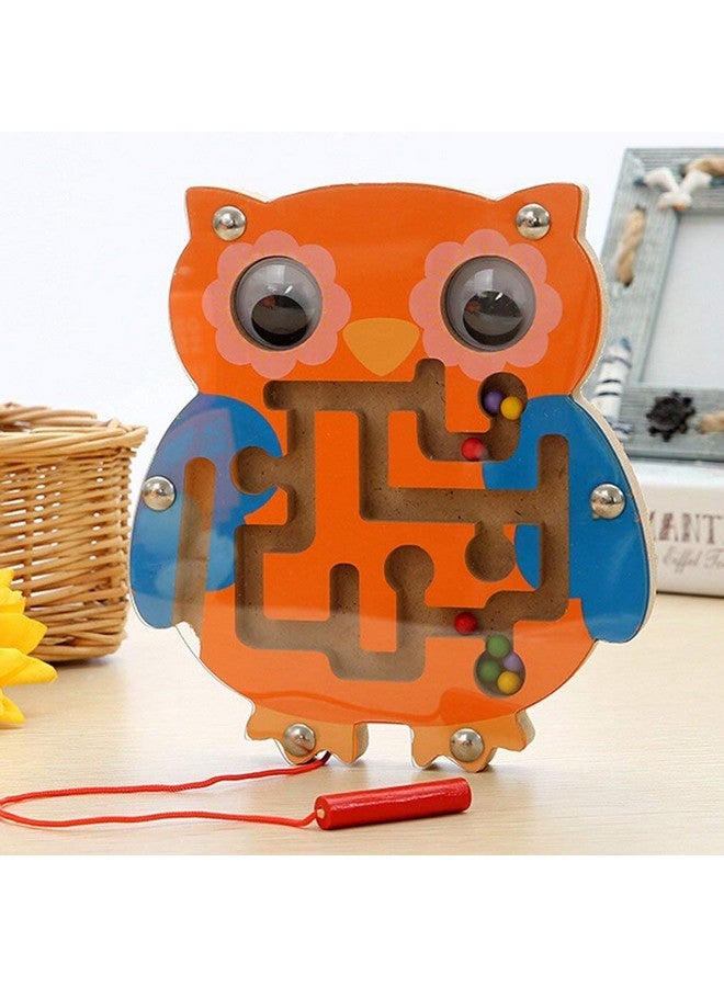 Shoro Magnetic Pen Driving Bead Maze Wooden Jigsaws Puzzle Board Game Educational Toy (Owl) - Image 1