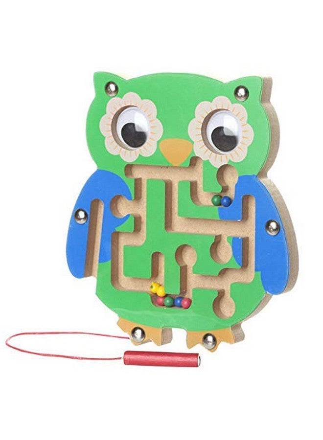 Shoro Magnetic Pen Driving Bead Maze Wooden Jigsaws Puzzle Board Game Educational Toy (Owl) - Image 2
