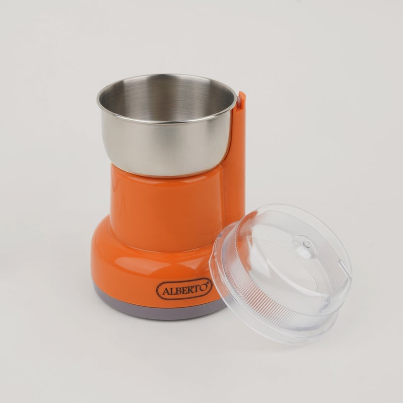 ألبرتو مطحنة قهوة ستانلس ستيل كهربائية 50 جرام، 200 واط، برتقالي - Image 2