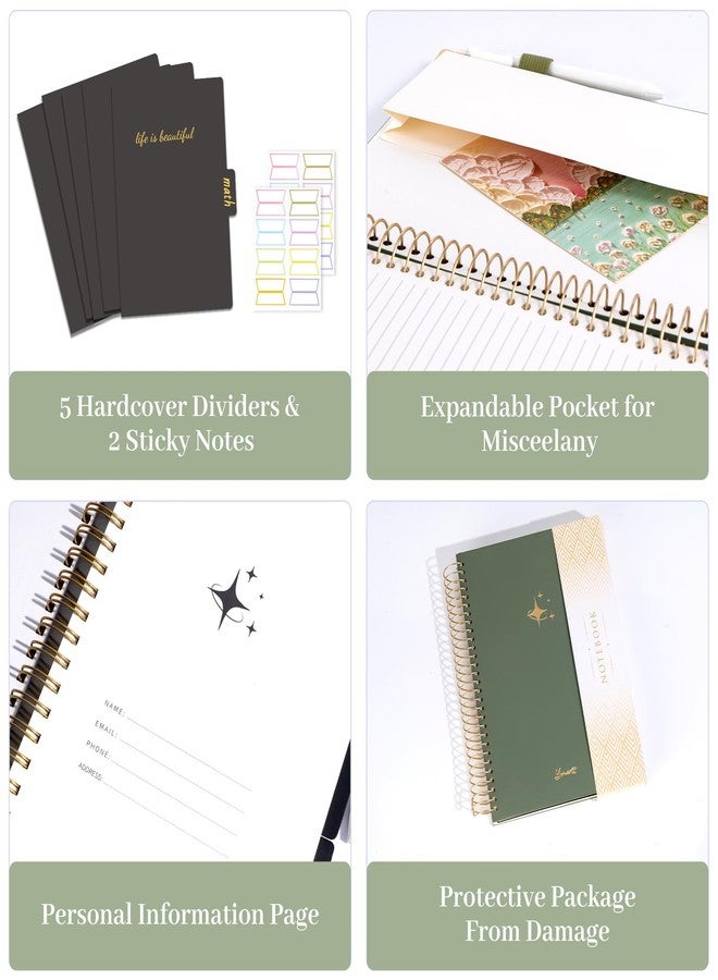 Flying Eagle Spiral Notebook Journal 360 Pages Hardcover Leather Lined Journals for Women Men with Pen Large College Ruled Notebooks Spiral Journal for Writing Work School B5, Green - Image 3