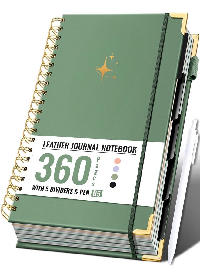 Flying Eagle Spiral Notebook Journal 360 Pages Hardcover Leather Lined Journals for Women Men with Pen Large College Ruled Notebooks Spiral Journal for Writing Work School B5, Green - Image 1