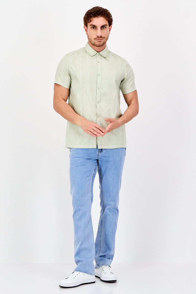 Threadbare Men Regular Fit Textured Short Sleeve Casual Shirt, Sage Green - Image 4