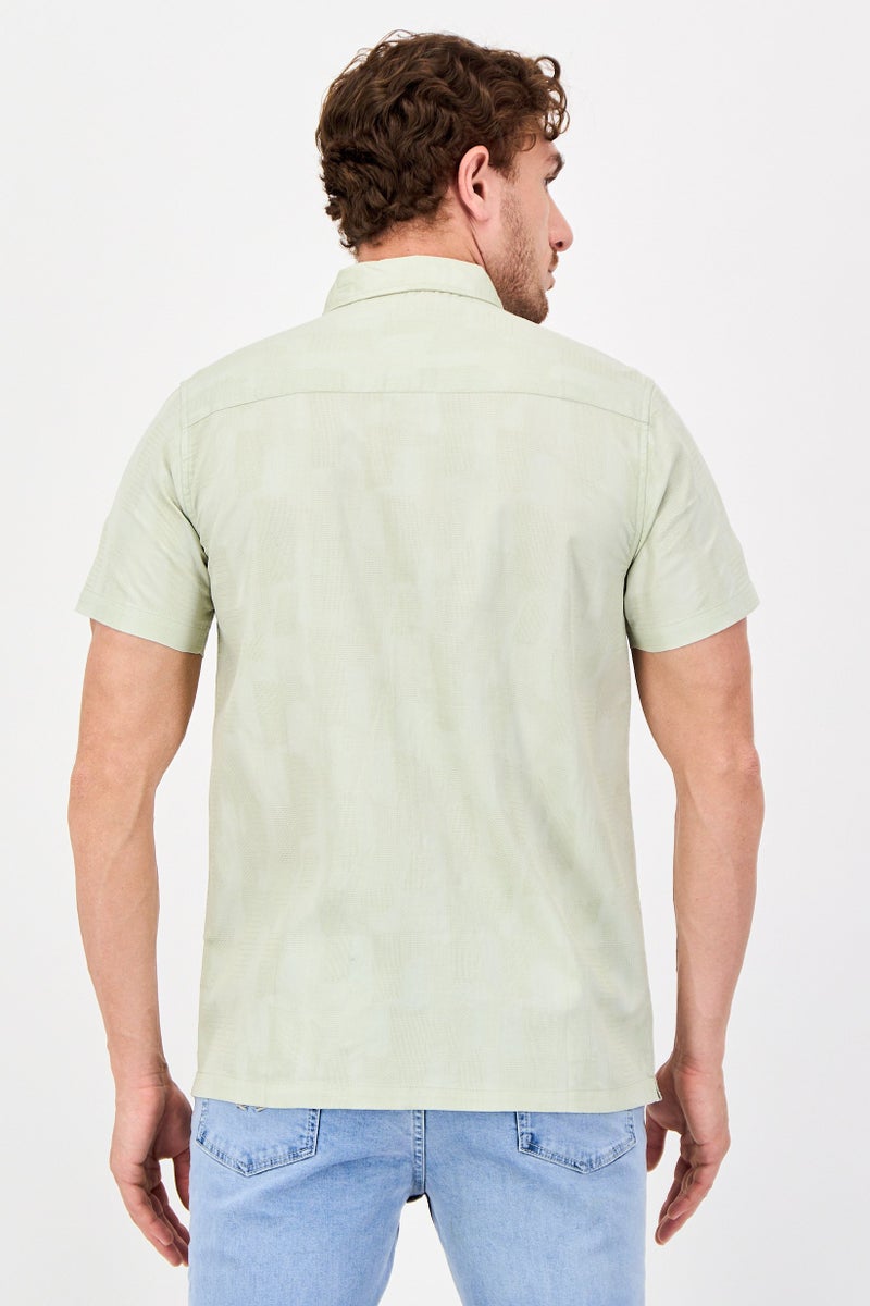 Threadbare Men Regular Fit Textured Short Sleeve Casual Shirt, Sage Green - Image 3