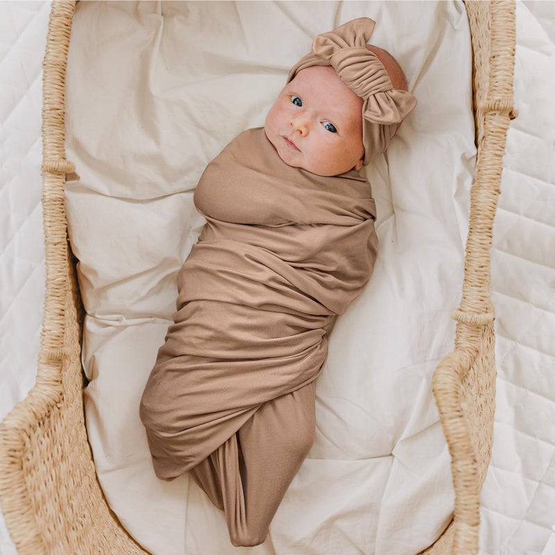 Konssy Baby Girl Newborn Receiving Blanket with Matching Headband and Beanie Set Baby Swaddle Nursery Swaddle Wrap - Image 3