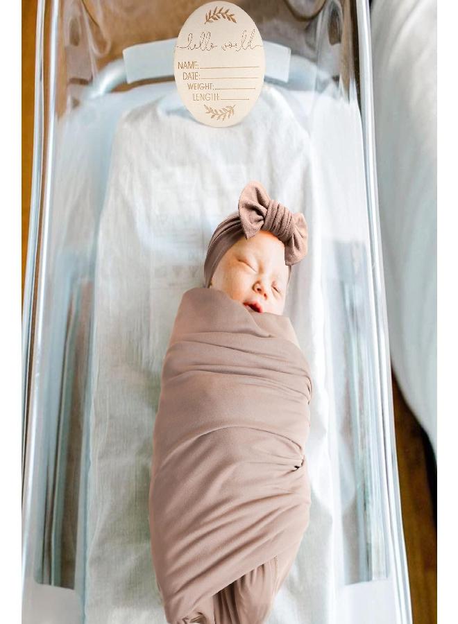 Konssy Konssy Baby Girl Newborn Receiving Blanket with Matching Headband and Beanie Set Baby Swaddle Nursery Swaddle Wrap(Pastel Brown) - Image 1