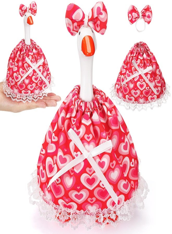 Simlakey 1 Set Valentines Day 7 Inch Mini Desk Goose Outfits Romantic Dress and bow Hat Valentines desk goose Costume Magnetic Geese Key Holder Costume for Duck Statue Decor (Cute) - Image 1