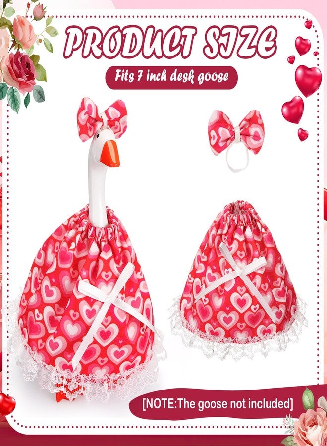 Simlakey 1 Set Valentines Day 7 Inch Mini Desk Goose Outfits Romantic Dress and bow Hat Valentines desk goose Costume Magnetic Geese Key Holder Costume for Duck Statue Decor (Cute) - Image 2
