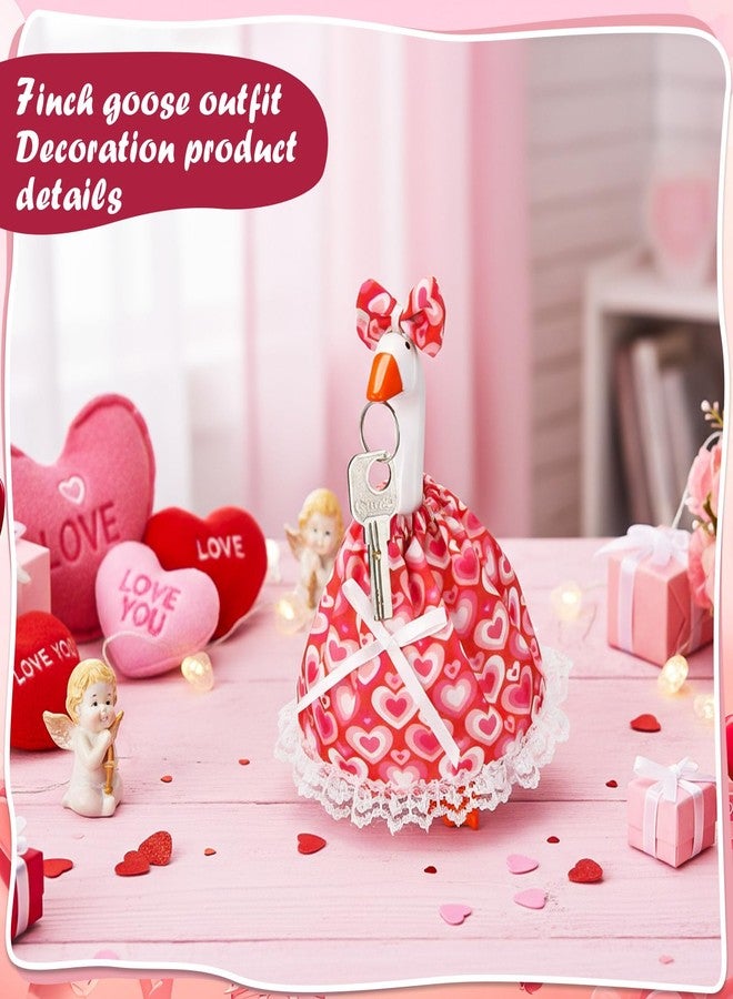 Simlakey 1 Set Valentines Day 7 Inch Mini Desk Goose Outfits Romantic Dress and bow Hat Valentines desk goose Costume Magnetic Geese Key Holder Costume for Duck Statue Decor (Cute) - Image 4