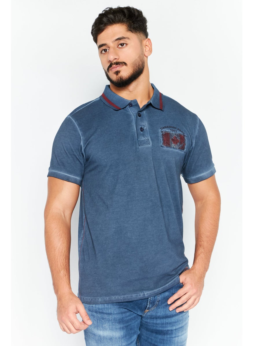 Canadian Peak Men Regular Fit Short Sleeves Brand Logo Polo Shirt, Navy  - Image 1