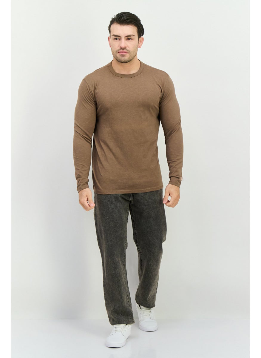 Sorbino Men Crew Neck Long Sleeves Heather T-Shirt, Dark Brown  - Image 4