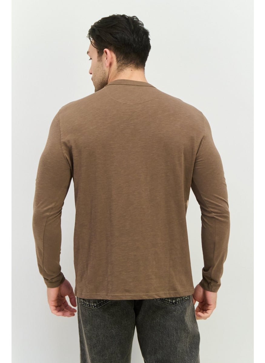 Sorbino Men Crew Neck Long Sleeves Heather T-Shirt, Dark Brown  - Image 3