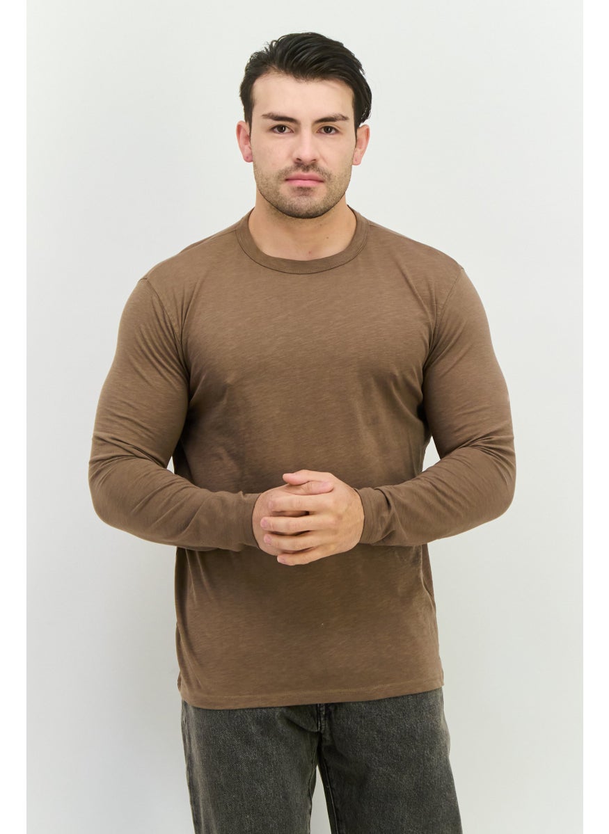 Sorbino Men Crew Neck Long Sleeves Heather T-Shirt, Dark Brown  - Image 1