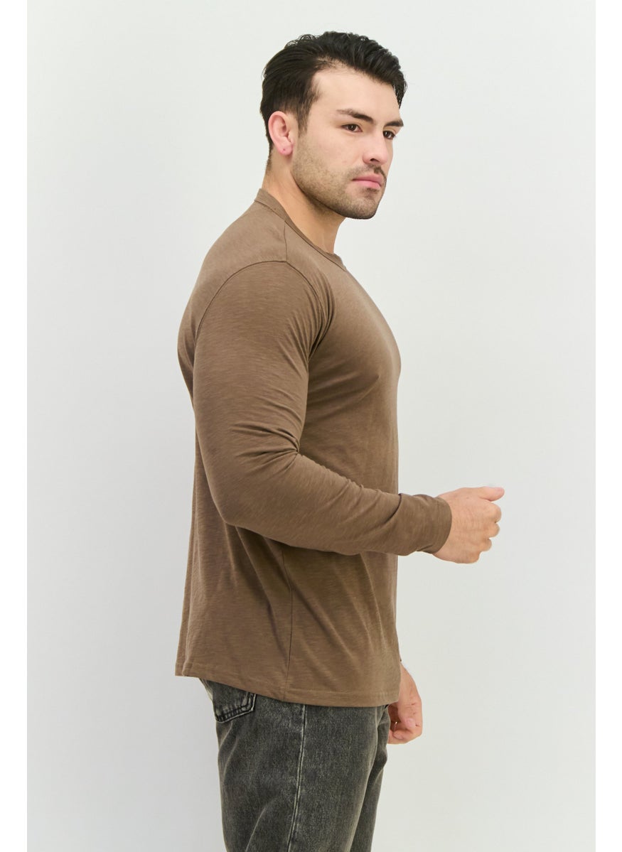 Sorbino Men Crew Neck Long Sleeves Heather T-Shirt, Dark Brown  - Image 2
