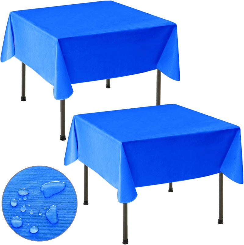 Nasitos 2 Pack Square Table Cloth 54x54 Inch-Plastic Blue Vinyl Card Table Cloth with Flannel Backed, Waterproof Oil-Proof Wipeable Plastic Small Tablecloth for Coffee Table, Party, Indoor&Outdoor - Image 1