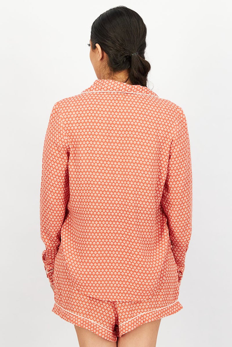 XOXO Women 2Pc Set Printed Pajama Shorts, Rust - Image 2