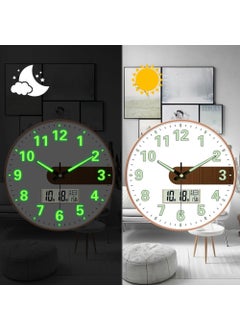 GRACIOUS MART 12Inch Night Silent Wall Clock in Radium Glow Functional NonTicking Battery Operated Wall Clock with Big Solid Numbers for Easy to Read Day and Night Radium C Wood Digital