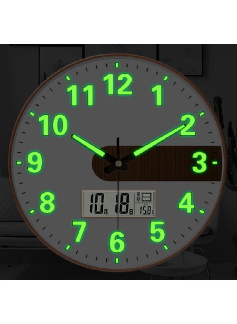 GRACIOUS MART GRACIOUS MART 12Inch Night Silent Wall Clock in Radium Glow Functional NonTicking Battery Operated Wall Clock with Big Solid Numbers for Easy to Read Day and Night Radium C Wood Digital  - Image 3