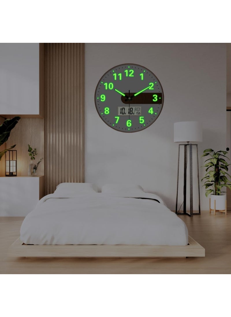 GRACIOUS MART GRACIOUS MART 12Inch Night Silent Wall Clock in Radium Glow Functional NonTicking Battery Operated Wall Clock with Big Solid Numbers for Easy to Read Day and Night Radium C Wood Digital  - Image 5