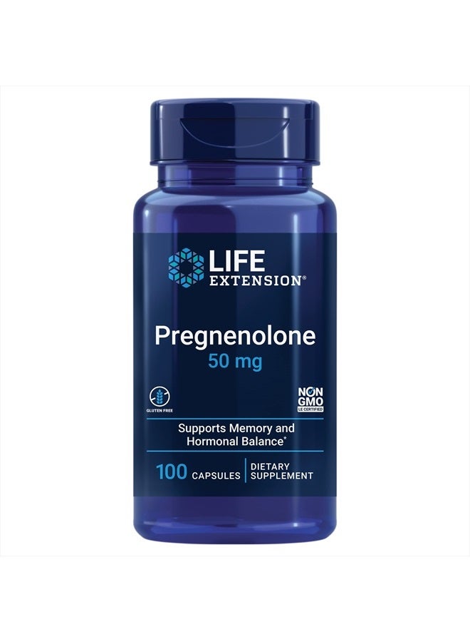 Life Extension بريجنينولون 50 ملغ - لتوازن الهرمونات، مكافحة الشيخوخة وطول العمر - مكمل الذاكرة والإدراك - خالي من الكائنات المعدلة وراثيًا، خالي من الغلوتين - 100 كبسولة - Image 1
