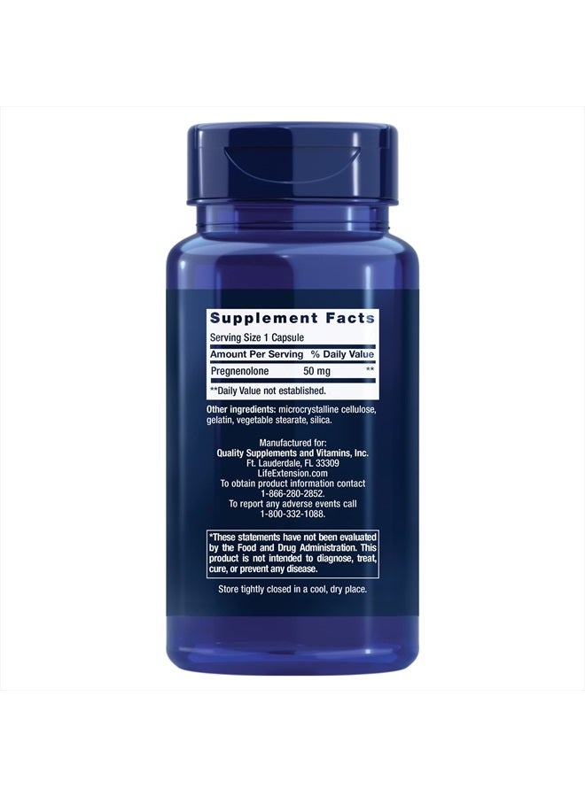 Life Extension بريجنينولون 50 ملغ - لتوازن الهرمونات، مكافحة الشيخوخة وطول العمر - مكمل الذاكرة والإدراك - خالي من الكائنات المعدلة وراثيًا، خالي من الغلوتين - 100 كبسولة - Image 2