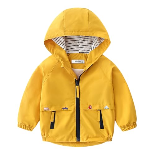 Volunboy Toddler Boys Windbreaker Casual Outerwear Kids Lightweight Zip Hooded Jacket Baby Cute Dust Coat (Yellow, 5-6 Years) - Image 1