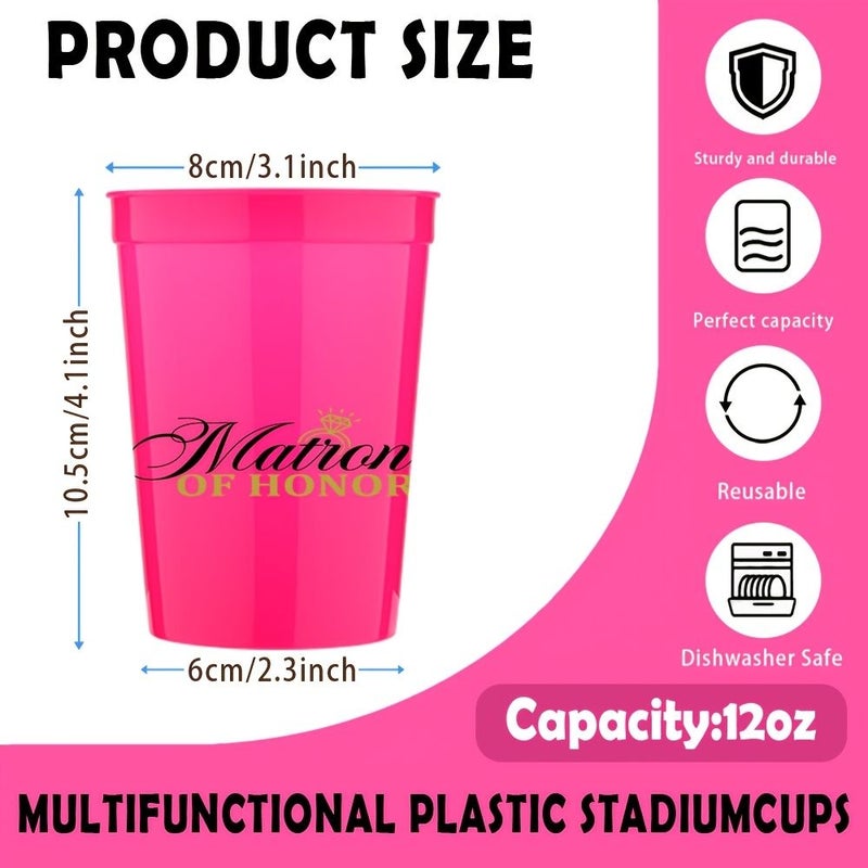 10 Pcs 12 Oz 350 Ml Pink Customizable Plastic Stadium Cup Reusable Large Drink Tumbler For Party Birthday Picnic Sports Event Wedding Gift - Image 4
