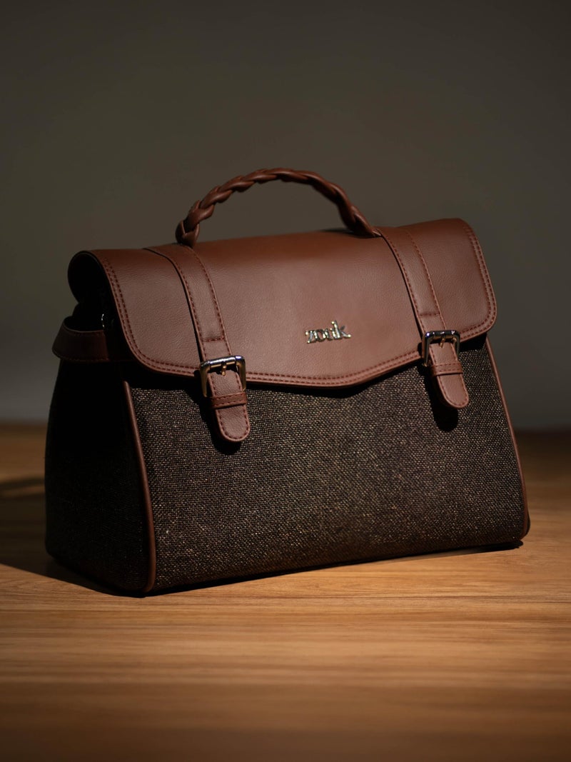 ZOUK Heritage Satchel Bag - Gwalior Weaves | Jute | Vegan Leather Handcrafted With Detachable Sling Strap | Bristel - Image 3