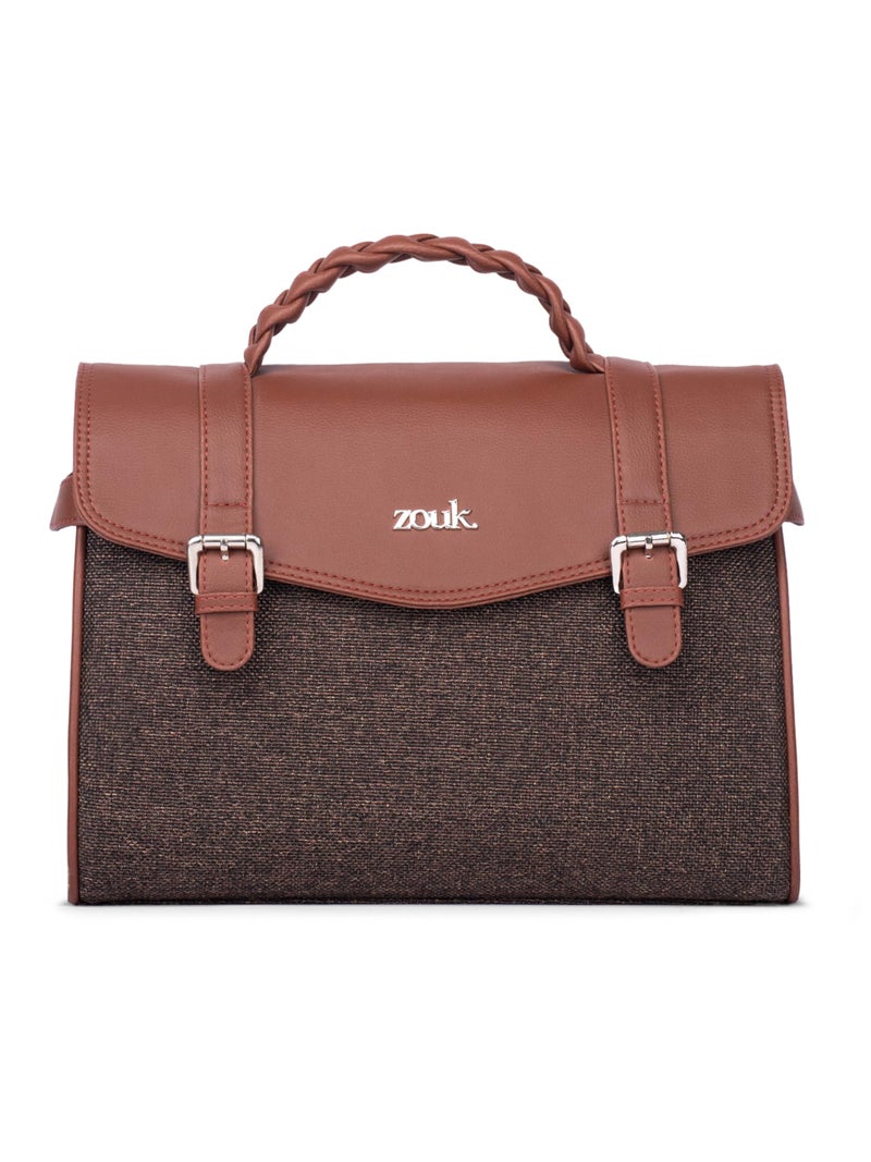 ZOUK Heritage Satchel Bag - Gwalior Weaves | Jute | Vegan Leather Handcrafted With Detachable Sling Strap | Bristel - Image 1