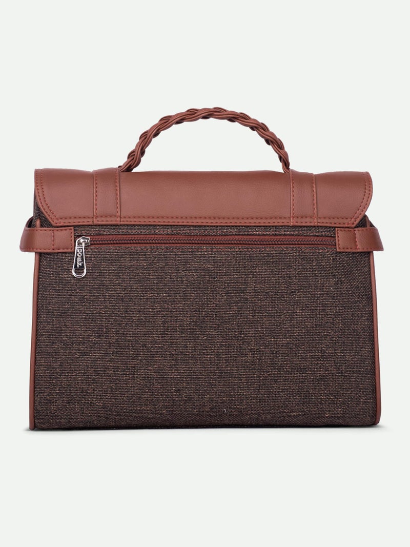 ZOUK Heritage Satchel Bag - Gwalior Weaves | Jute | Vegan Leather Handcrafted With Detachable Sling Strap | Bristel - Image 5