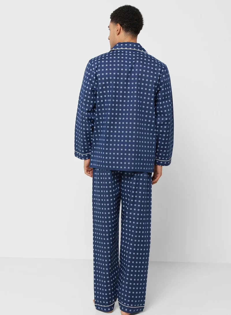 Seventy Five Men'S Walter Grange Traditional Printed Poly Cotton Pyjamas - Blue