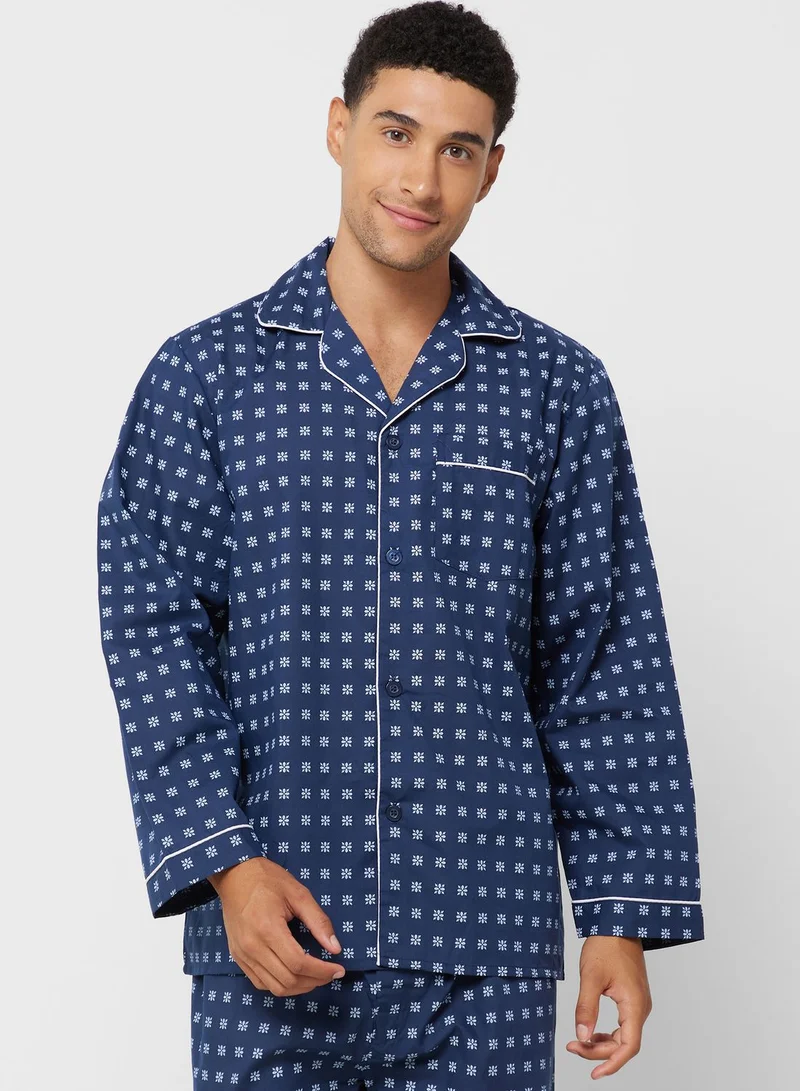 Seventy Five Men'S Walter Grange Traditional Printed Poly Cotton Pyjamas - Blue