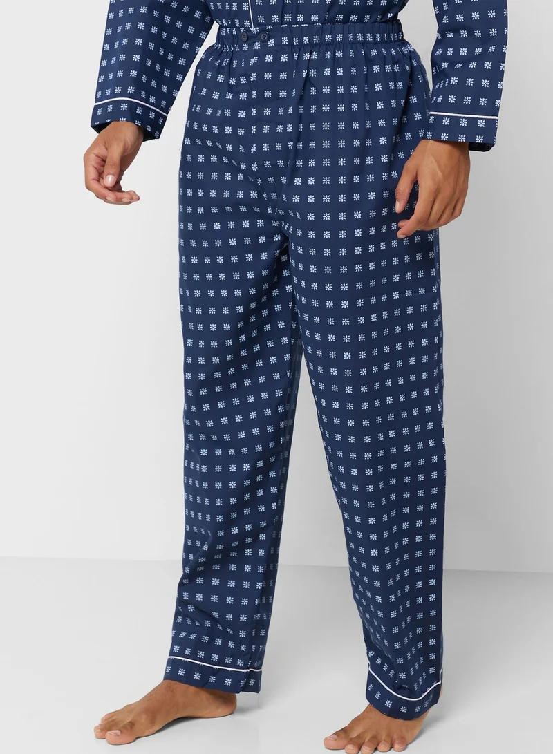 Seventy Five Men'S Walter Grange Traditional Printed Poly Cotton Pyjamas - Blue