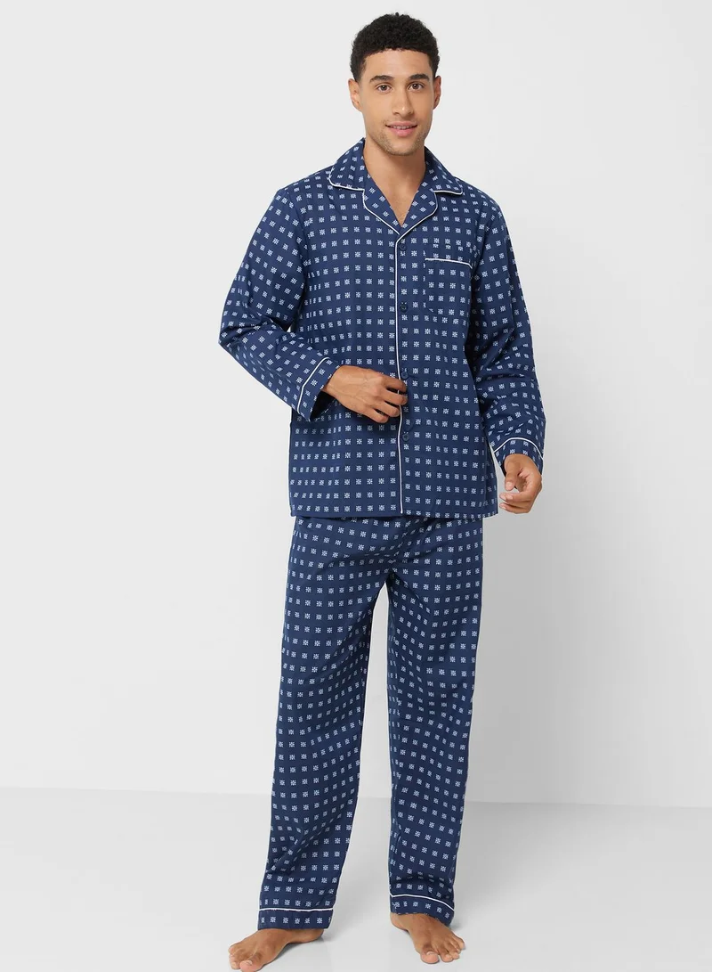 Seventy Five Men'S Walter Grange Traditional Printed Poly Cotton Pyjamas - Blue