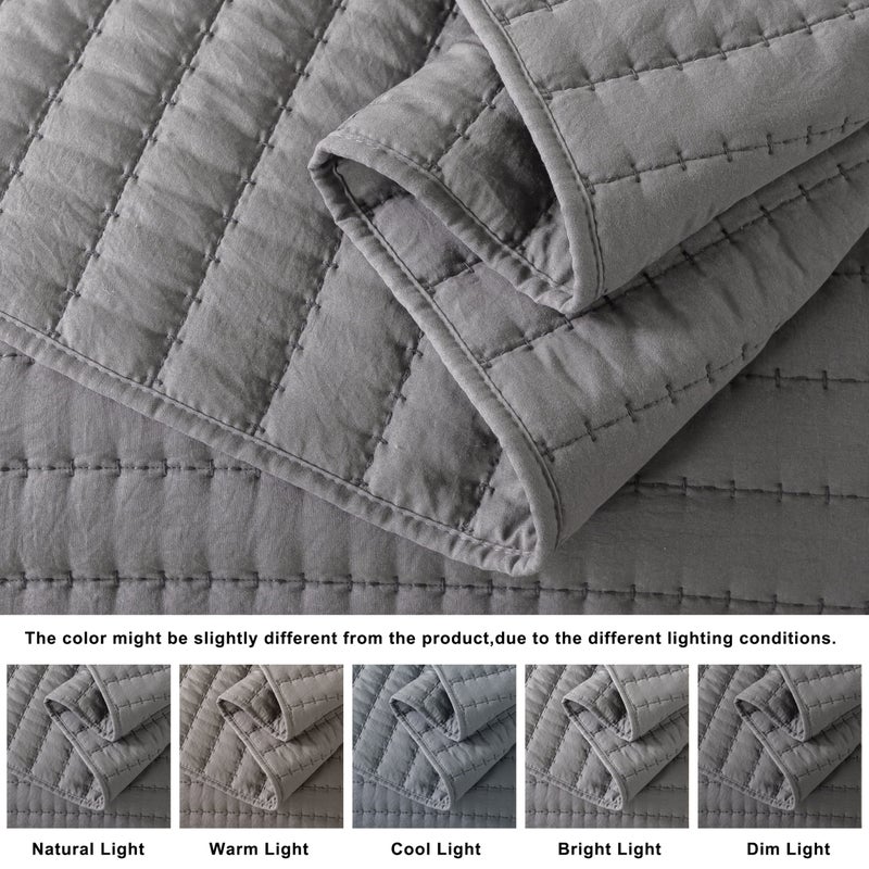 ROARINGWILD Dark Grey Queen Size Quilt Bedding Sets with Pillow Shams, Full Lightweight Soft Bedspread Coverlet, Quilted Blanket Thin Comforter Bed Cover for All Season, 3 Pieces, 90x90 inches - Image 4
