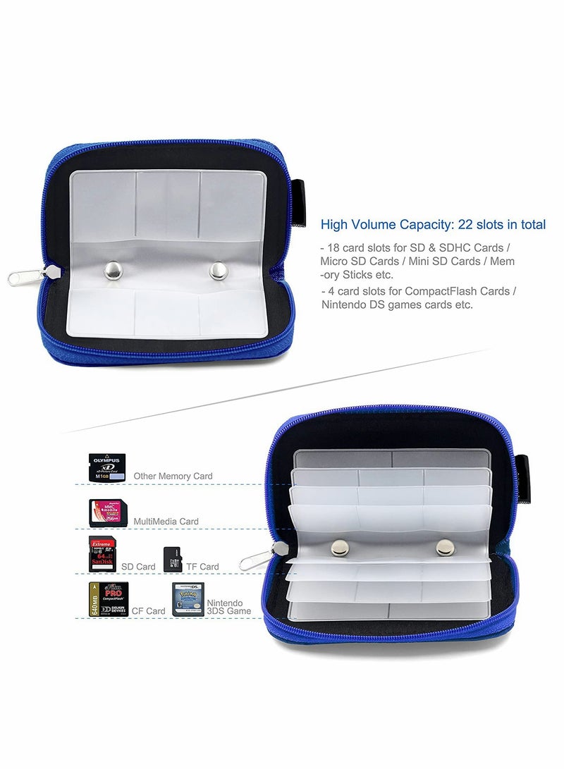 Memory Card Cases 22 Slot Zippered SD Micro SD CF SDXC SDHC MMC Secure Digital Memory Compact Flash Cards Carrying Holder Bags Pouch Organizer Keeper Media Storage Organization 1PCS 8 Pages Blue - Image 4