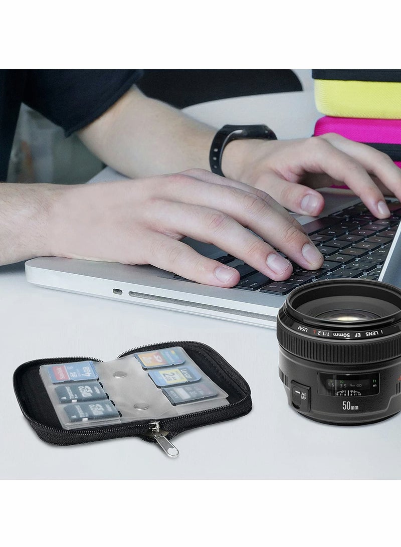 Memory Card Cases 22 Slot Zippered SD Micro SD CF SDXC SDHC MMC Secure Digital Memory Compact Flash Cards Carrying Holder Bags Pouch Organizer Keeper Media Storage Organization 1PCS 8 Pages Blue - Image 2